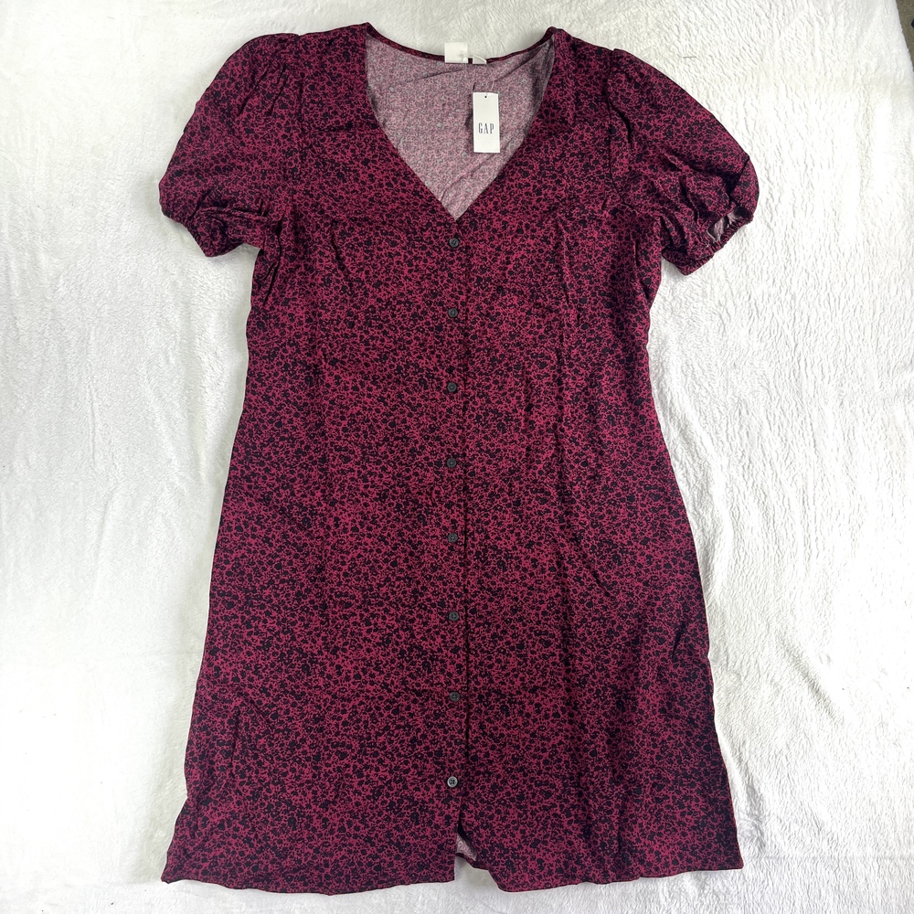 NWT Gap Factory Magenta Puff Sleeve Button Down Mini Dress M